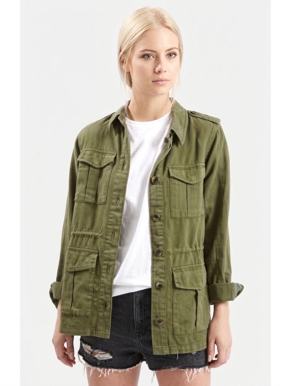 Topshop ‘Elsa’ Four‑Pocket Field Jacket – Olive Green, Size 6
